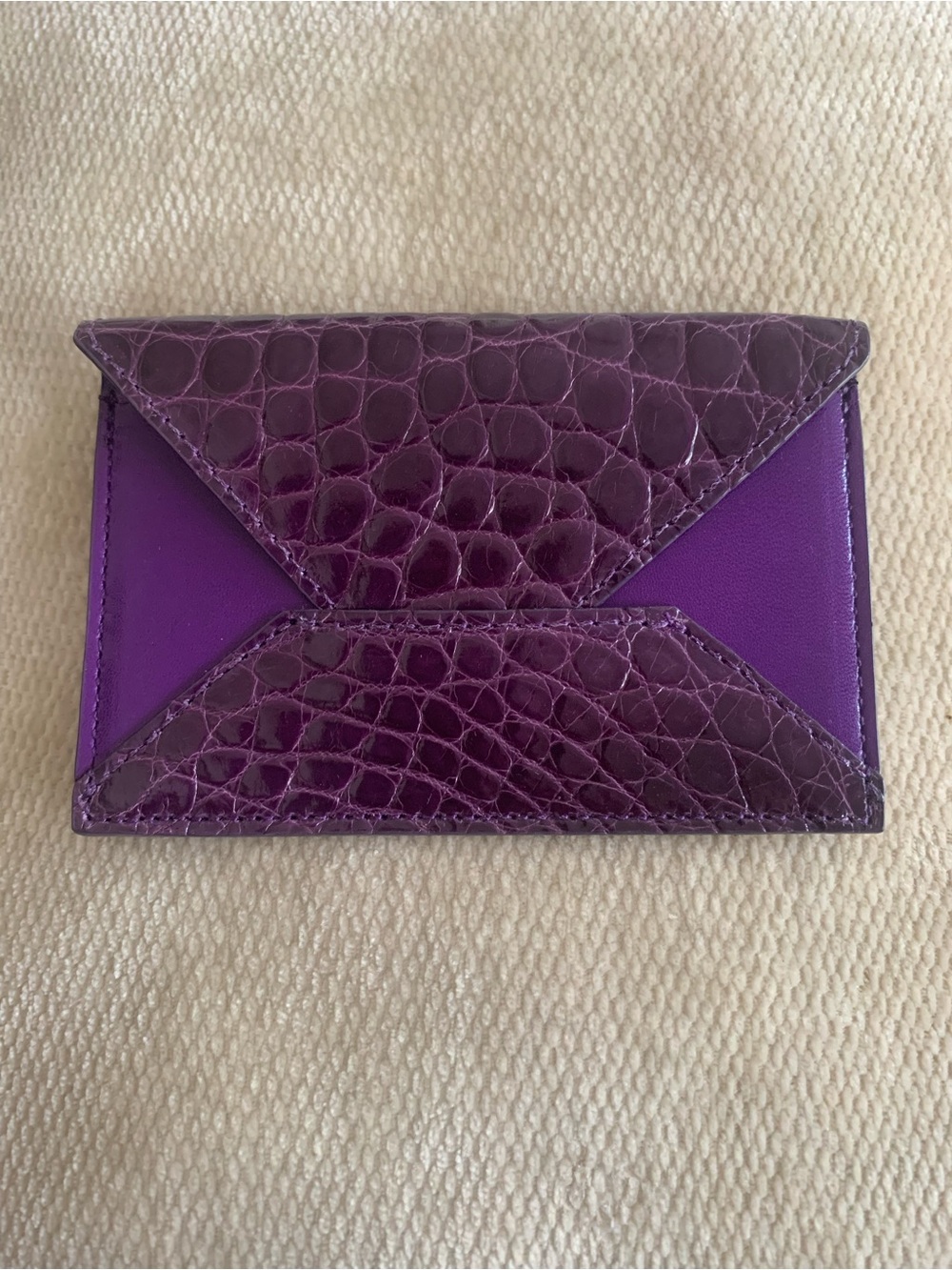 Handmade in USA Glazed Shiny Alligator Genuine Leather Envelope Credit Card Case
